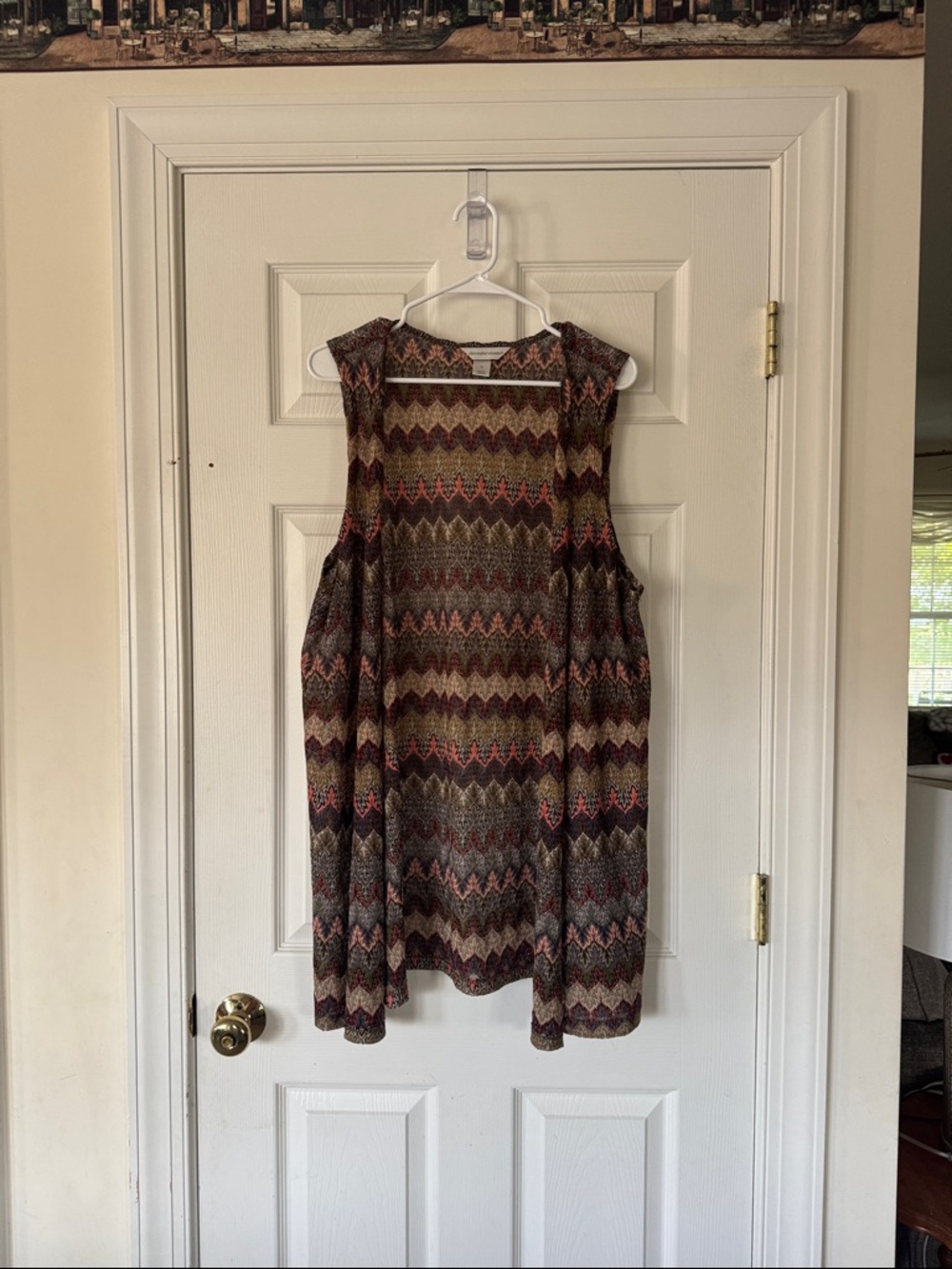 Sleeveless Chevron Knit Open Front Drape Cardigan Light Sweater Vest XL